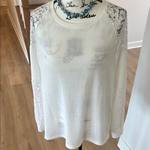SHEIN White LACEY EMBELLISHMENTS.Relaxed Embellished Blouse